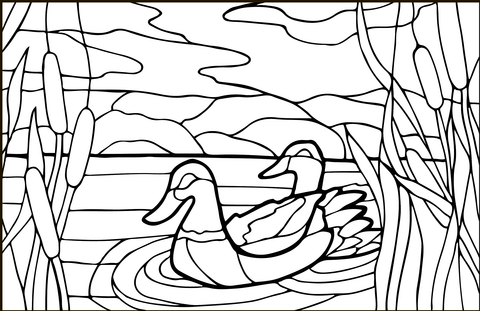 Mullard Ducks Stained Glass Coloring Page